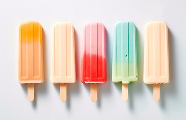 ice cream popsicle different colors banner tasty sweet refreshing summer meal snack milk cold strawberry blueberry chocolate circle on solid background