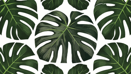 Fototapeta na wymiar Vintage Green Monstera leaves on a seamless background, flat vector design.