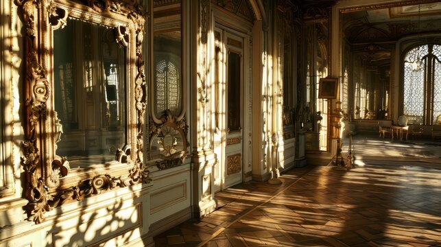 Luxury Grand Interior Palace with Filigree Frame Mirror