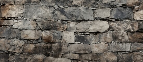 Obraz premium A detailed closeup of a stone wall with a multitude of grey bricks arranged in a rectangular pattern, showcasing the beauty of this composite building material