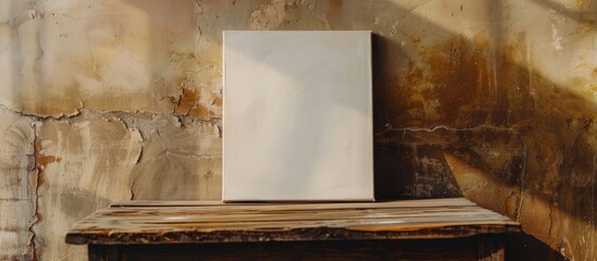 An empty canvas resting on a wooden table