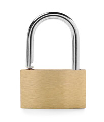 One new steel padlock isolated on white