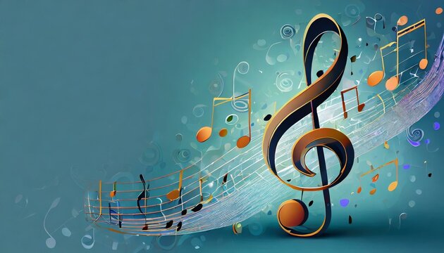 Whimsical musical notes with a plain background and space for text