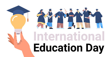 mix race graduated students standing together graduates celebrating academic diploma degree international education day concept