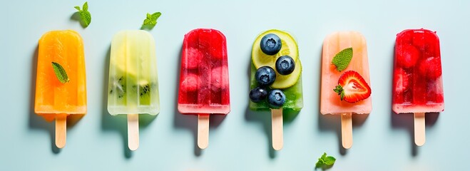 ice cream popsicle different colors banner tasty sweet refreshing summer meal snack milk cold...