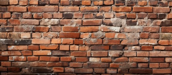 Fototapeta premium An artistic closeup of a brown brick wall showcasing the rectangular shapes of the bricks, highlighting the beauty of brickwork as a composite building material used in construction and flooring