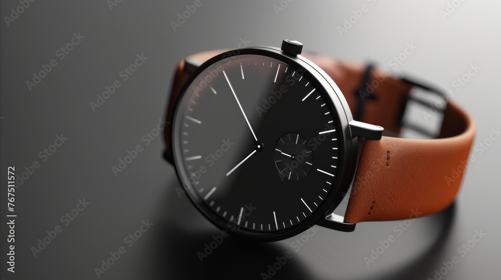 Wall mural blank mockup of a modern and sleek watch design with a leather s and minimalist face.