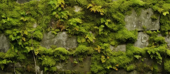 Obraz premium A detailed shot of a wall covered in lush green moss, showcasing the beauty of nature taking over manmade structures