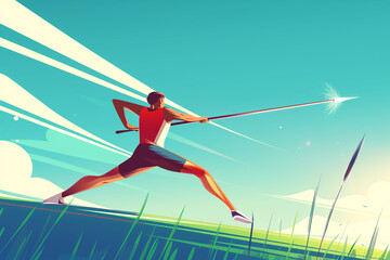 Athletics javelin throw competition in grainy gradients. Healthy lifestyle athletic sport concept. Modern minimal design. Generative ai