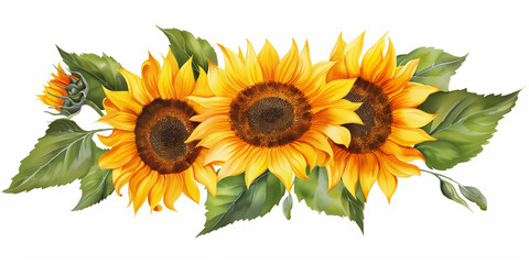 Sunflowers bouquet. View from above. Background with copy space