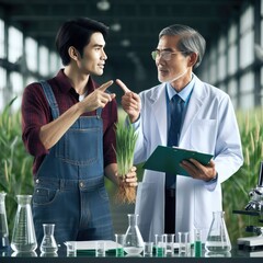 Collaboration of Farmer and Scientist in Illustration