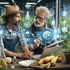 Collaboration of Farmer and Scientist in Illustration