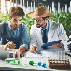 Collaboration of Farmer and Scientist in Illustration
