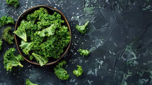 Kale chips on a plate with sea salt