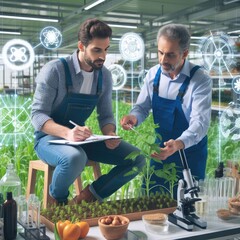 Collaboration of Farmer and Scientist in Illustration