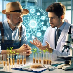 Collaboration of Farmer and Scientist in Illustration