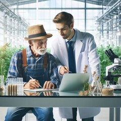 Collaboration of Farmer and Scientist in Illustration