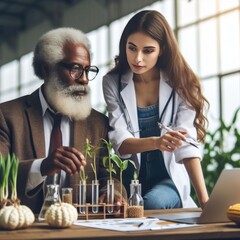 Collaboration of Farmer and Scientist in Illustration