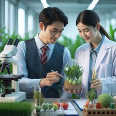 Collaboration of Farmer and Scientist in Illustration