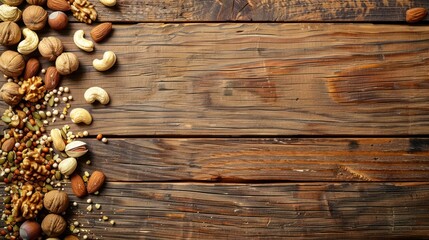 assorted nuts and seeds on wooden background