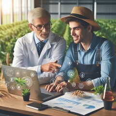 Collaboration of Farmer and Scientist in Illustration