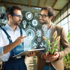 Collaboration of Farmer and Scientist in Illustration