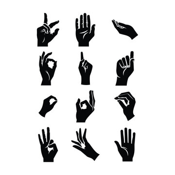 VECTOR SILHOUETTE SET OF FINGER SHAPES ISOLATED ON WHITE BACKGROUND
