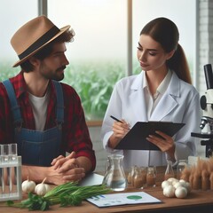 Collaboration of Farmer and Scientist in Illustration