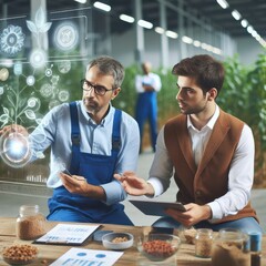 Collaboration of Farmer and Scientist in Illustration