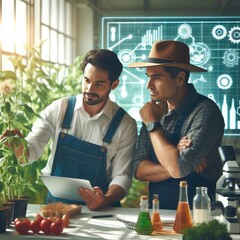 Collaboration of Farmer and Scientist in Illustration