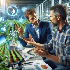 Collaboration of Farmer and Scientist in Illustration