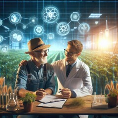 Collaboration of Farmer and Scientist in Illustration