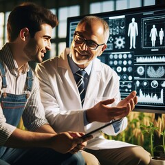 Collaboration of Farmer and Scientist in Illustration