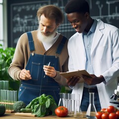 Collaboration of Farmer and Scientist in Illustration