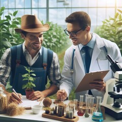 Collaboration of Farmer and Scientist in Illustration