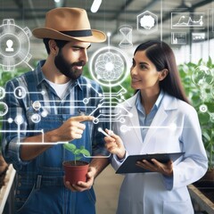 Collaboration of Farmer and Scientist in Illustration