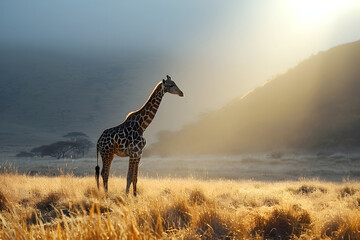 Obraz premium giraffe in the African savanna in the sunlight. mammals and wildlife