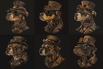 Mechanical Pup. Steampunk Dog Dressed Up with Hat and Goggles