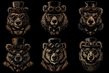 Punk Paws. Steampunk Bear Strutting in Hat and Goggles
