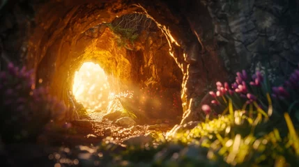 Foto op Plexiglas A close-up an empty tomb bathed in soft, ethereal light (Resurrection Sunday) © kamonrat