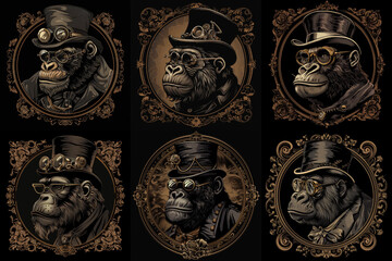 Punk Primate. Steampunk Gorilla Strutting in Hat and Goggles