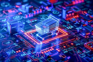 Futuristic Digital Smart Home Concept with Holographic House Display over High Tech Circuit Board Background Home Automation Technology