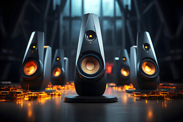 set of modern stereo audio speakers for listening to music. wideband sound system