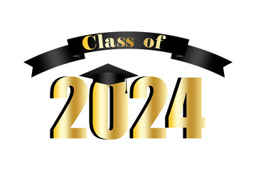 Graduation Cap Icon. Academic Year Celebration. Graduate Ceremony Symbol. Class of 2024 Banner. Vector illustration. EPS 10.