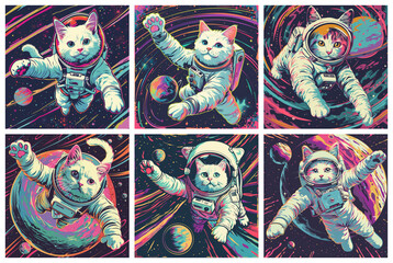 Cosmic Cats. Playful Space Felines in Spacesuits and Helmets