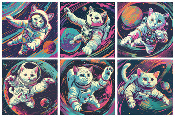 Cats in Spacesuits and Helmets Explore the Universe