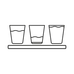 Three glasses with varying water levels. Comparison concept. Full, half, and low measurements. Vector illustration. EPS 10.