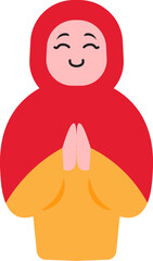 Muslim Female Character In Greeting Pose Vector Illustration