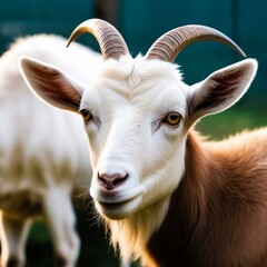 Close-up portrait of a white and brown goat. Generative AI