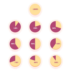 Pie chart vector 3D circle diagram infographic set. From 10% to 100% Icons Design Symbol Flat Vector.